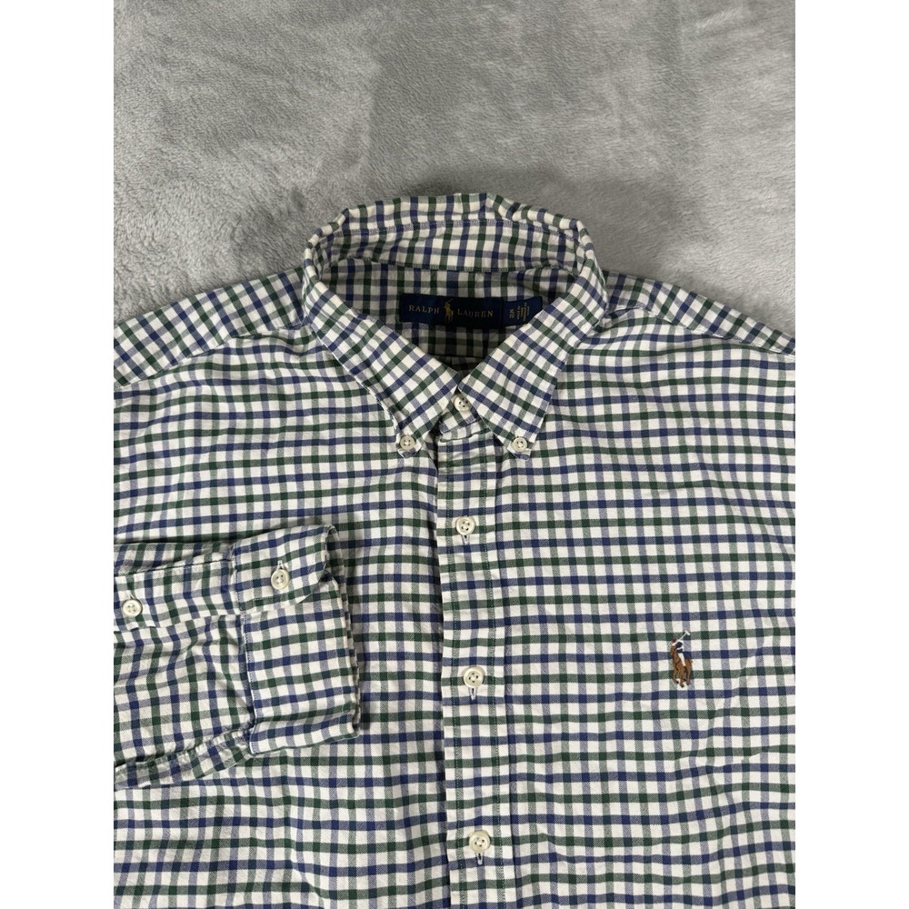 Ralph‎ Lauren Shirt Men XL Blue Green Plaid Flesh Pony Long Sleeve Button Up